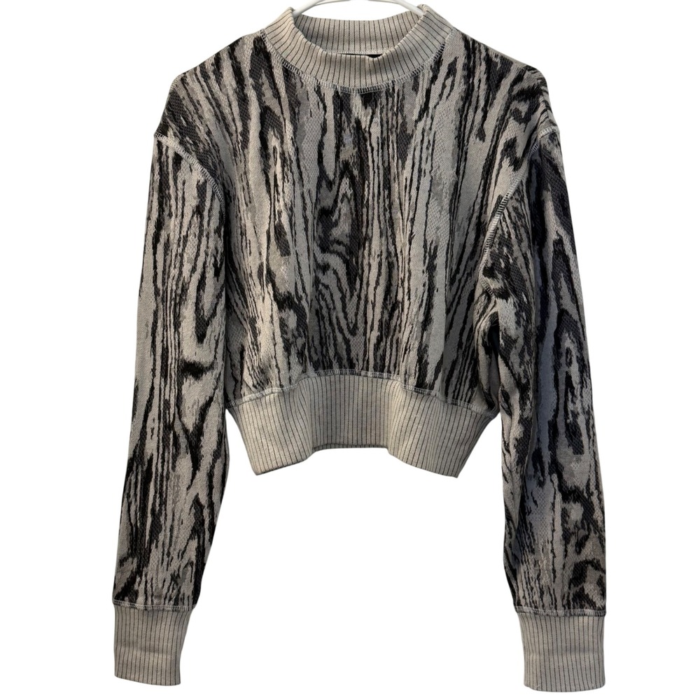 Twenty Montreal Woodgrain Jacquard Cropped Mock Neck Sweater Gray S Knit‎ Cozy